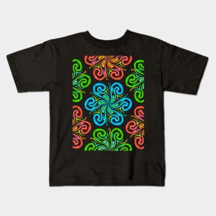 Abstract Floral Mandala Neon Pattern Kids T-Shirt